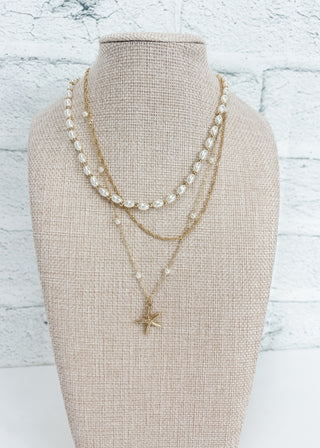 Starfish Pearl Bead Layered Necklace