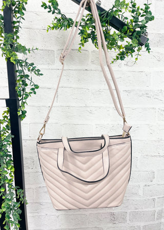Stone Chevron Quilted Crossbody