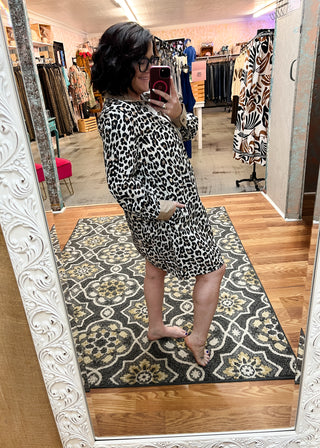 Striped Collar Leopard Print Flared Dress