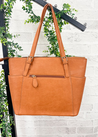 Tan 3-Piece Faux Leather Tote, Pouch & Wallet Set