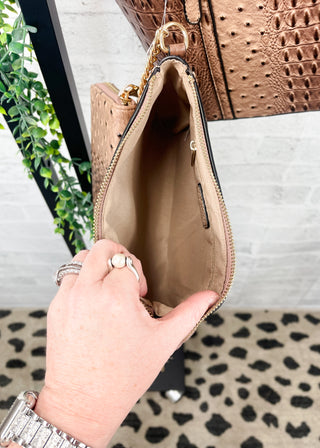Tan Embossed Croc 3-Piece Bag Set