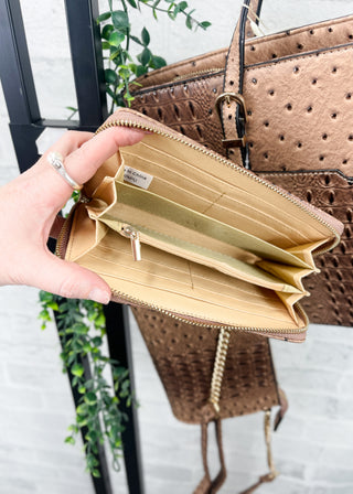 Tan Embossed Croc 3-Piece Bag Set
