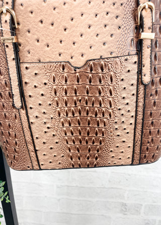 Tan Embossed Croc 3-Piece Bag Set