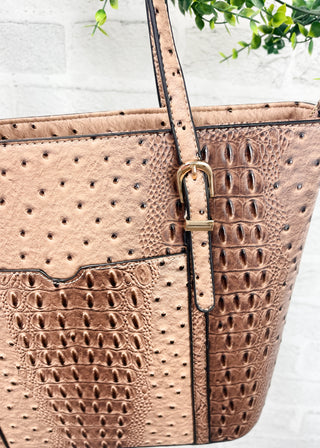 Tan Embossed Croc 3-Piece Bag Set