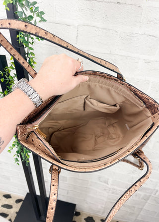 Tan Embossed Croc 3-Piece Bag Set