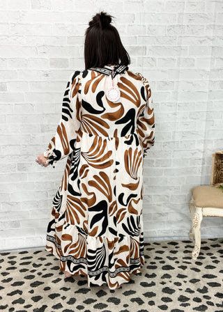 Taupe Boho Leafy Print Maxi Dress