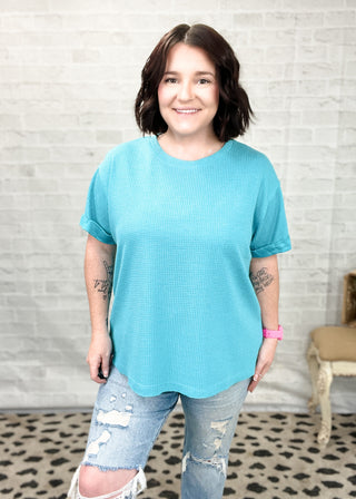 Teal Two-Tone Thermal Dolman Top