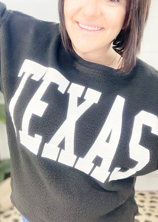 Texas Graphic Print Fuzzy Fleece Sweatshirt | S-L