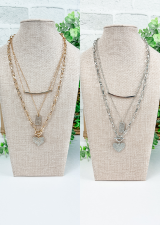 Tripe Layer Metal Heart Pendant Necklace