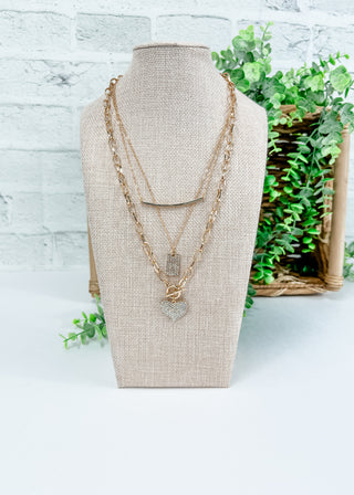 Tripe Layer Metal Heart Pendant Necklace