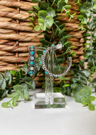 Turquoise & Rhinestone Metal Hoop Earring