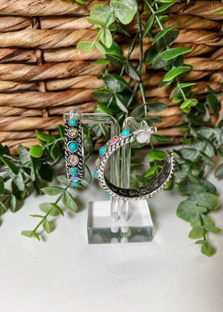 Turquoise & Rhinestone Metal Hoop Earring