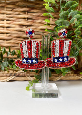 USA Hat Seed Bead & Rhinestone Earrings