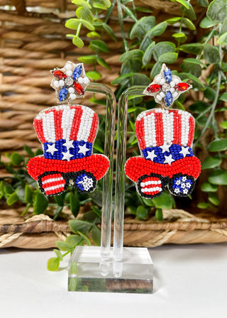 USA Hat & Glasses Seed Bead Earrings