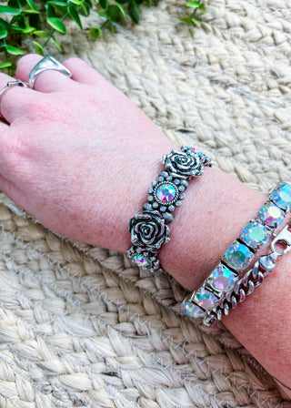 Vintage Rose & Crystal Stretch Bracelet