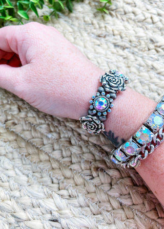 Vintage Rose & Crystal Stretch Bracelet