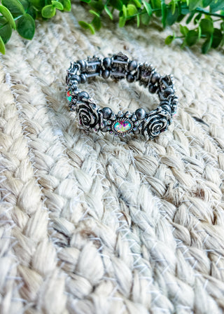 Vintage Rose & Crystal Stretch Bracelet