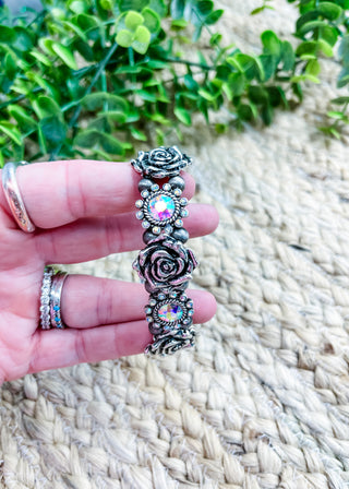 Vintage Rose & Crystal Stretch Bracelet