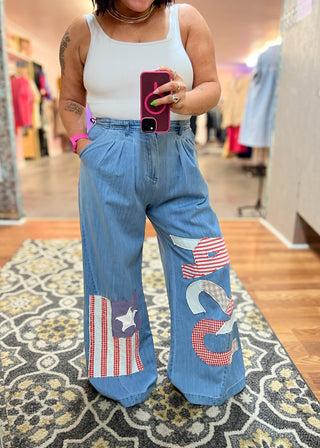 Vintage Washed USA Patch Chambray Pants