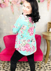 Aqua Floral Lizzy Wrinkle Free Top | S-3X