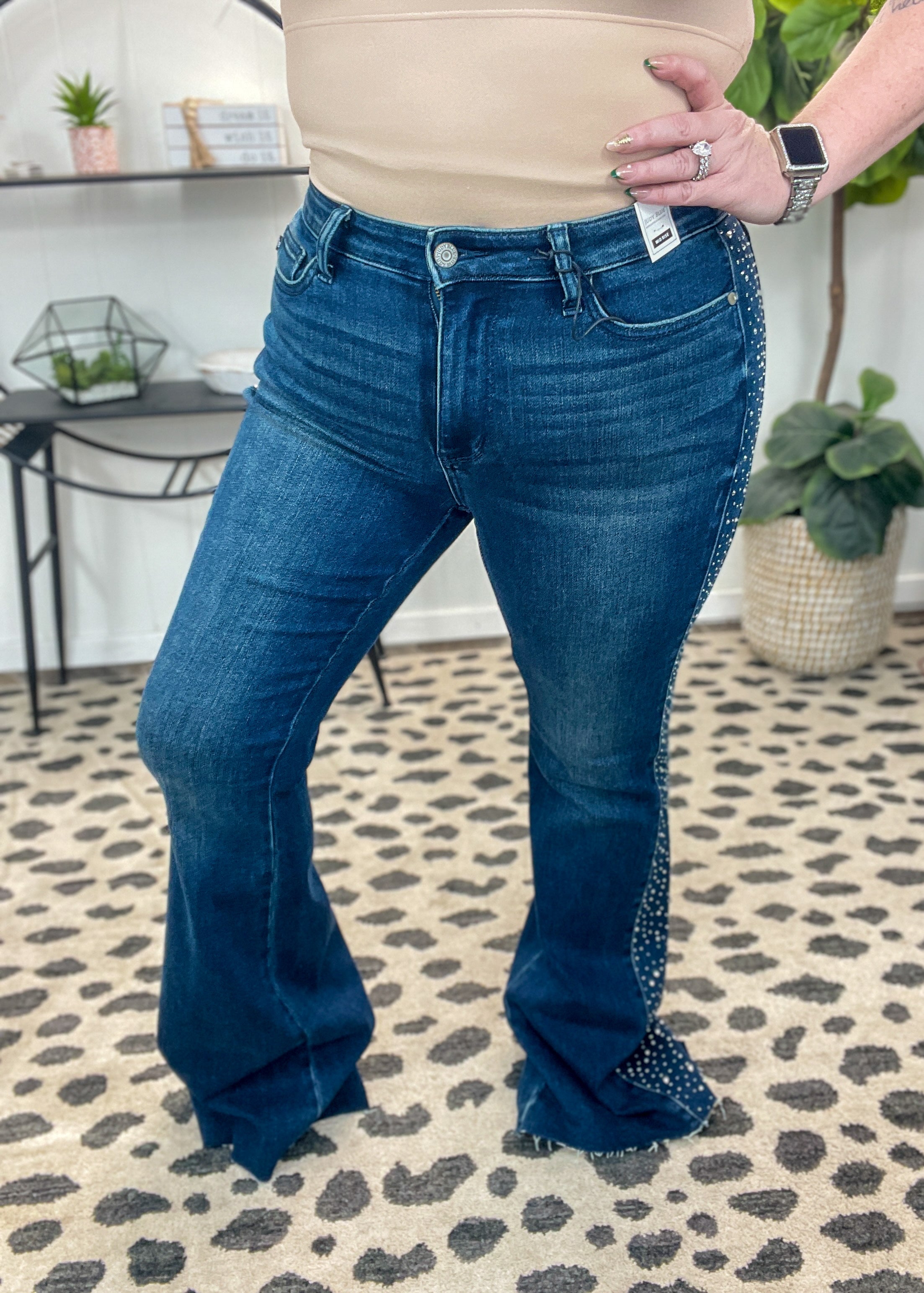 Judy Blue Rhinestone Side Panel Flare Jeans - JB88920 | 3-22