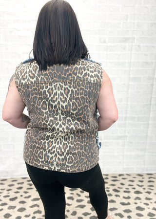 Untamed Edge Denim & Leopard Print Vest | S-3X