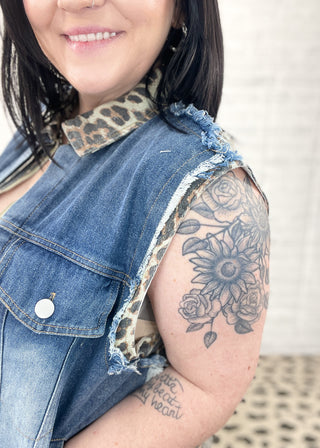 Untamed Edge Denim & Leopard Print Vest | S-3X