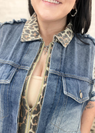 Untamed Edge Denim & Leopard Print Vest | S-3X