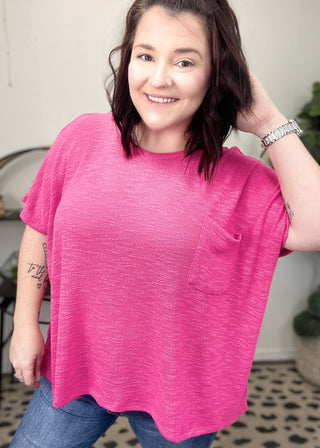 Hot Pink Cozy Ease Slub Hacci Top | S-3X