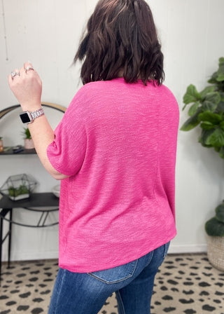Hot Pink Cozy Ease Slub Hacci Top | S-3X