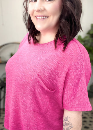 Hot Pink Cozy Ease Slub Hacci Top | S-3X