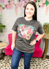 Charcoal Floral Football Graphic T-Shirt - ALL SALES FINAL -
