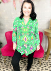 Emerald Abstract Lizzy Wrinkle Free Top | S-3X