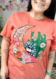 Heather Coral Moon Cactus Graphic T-Shirt - ALL SALES FINAL -