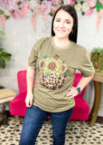 Heather Olive Sunflower Pumpkin Graphic T-Shirt