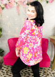 Hot Pink Floral Lizzy Wrinkle Free Top | S-3X