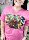 Hot Pink Highland Cow Graphic T-Shirt