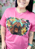Hot Pink Highland Cow Graphic T-Shirt