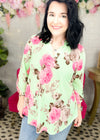 Mint & Pink Floral Lizzy Wrinkle Free Top | S-3X