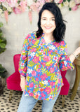 Royal Floral Lizzy Wrinkle Free Top | S-3X