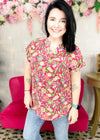 Fuchsia Floral Short Sleeve Lizzy Top | S-3X