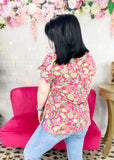 Fuchsia Floral Short Sleeve Lizzy Top | S-3X