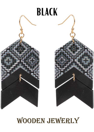 Anastasia Aztec Wooden Earrings - ALL SALES FINAL -