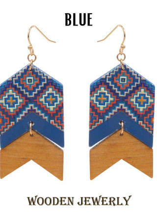 Anastasia Aztec Wooden Earrings - ALL SALES FINAL -