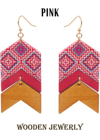 Anastasia Aztec Wooden Earrings - ALL SALES FINAL -