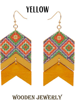 Anastasia Aztec Wooden Earrings - ALL SALES FINAL -