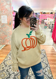 Metallic Glitter Yarn Embroidered Pumpkin Sweater | S-3X - ALL SALES FINAL -