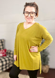 Olive Mustard Dolman Sleeve High Low Top