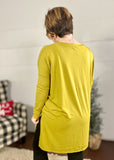Olive Mustard Dolman Sleeve High Low Top