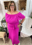 Ultra Pink Off The Shoulder Tie Waist Maxi